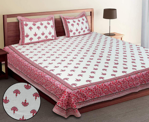 Trendily Premium Jaipuri Printed Ethnic Floral Bedsheet, 100% Cotton Bedsheet for Double Bed King Size  (1 Bed Sheet+2 Pillow Covers)  (BS-017)