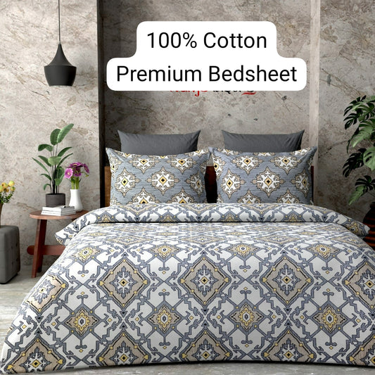 Trendily Elastic Fitted Bedsheet, Polycotton - Double Bed Size (1 Bed Sheet+2 Pillow Covers) (BS-010)