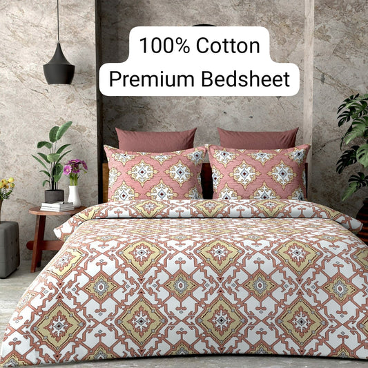 Trendily Elastic Fitted Bedsheet, Polycotton - Double Bed Size (1 Bed Sheet+2 Pillow Covers) (BS-010)
