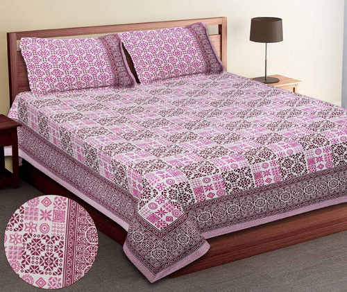 Trendily Premium Jaipuri Printed Ethnic Floral Bedsheet, 100% Cotton Bedsheet for Double Bed King Size  (1 Bed Sheet+2 Pillow Covers)  (BS-022)