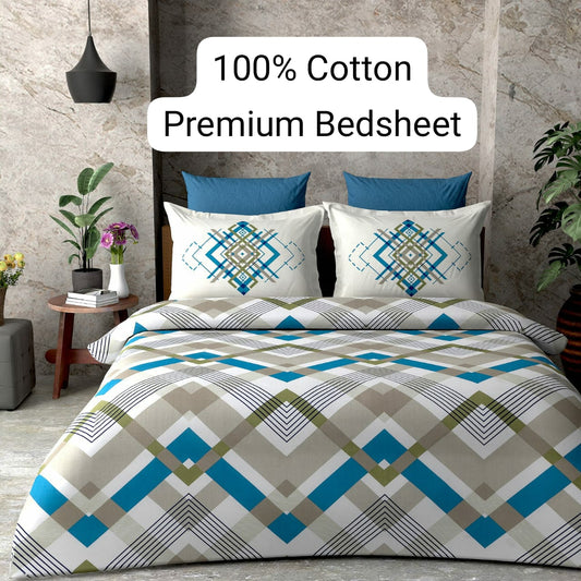 Trendily Elastic Fitted Bedsheet, Polycotton - Double Bed Size (1 Bed Sheet+2 Pillow Covers) (BS-011)