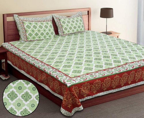 Trendily Premium Jaipuri Printed Ethnic Floral Bedsheet, 100% Cotton Bedsheet for Double Bed King Size  (1 Bed Sheet+2 Pillow Covers)  (BS-018)