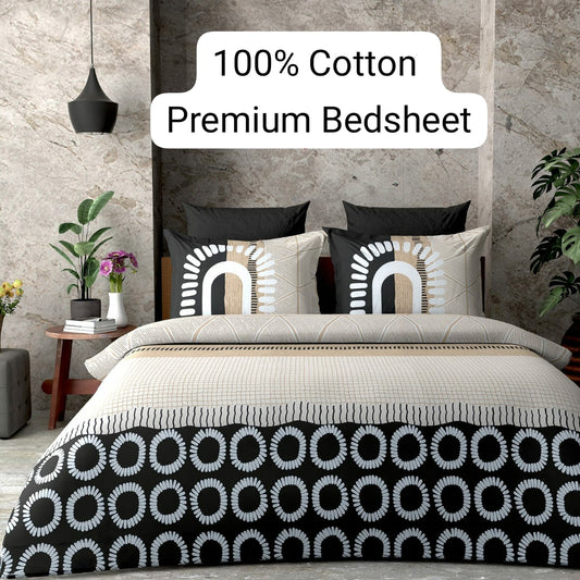 Trendily Elastic Fitted Bedsheet, Polycotton - Double Bed Size (1 Bed Sheet+2 Pillow Covers) (BS-012)
