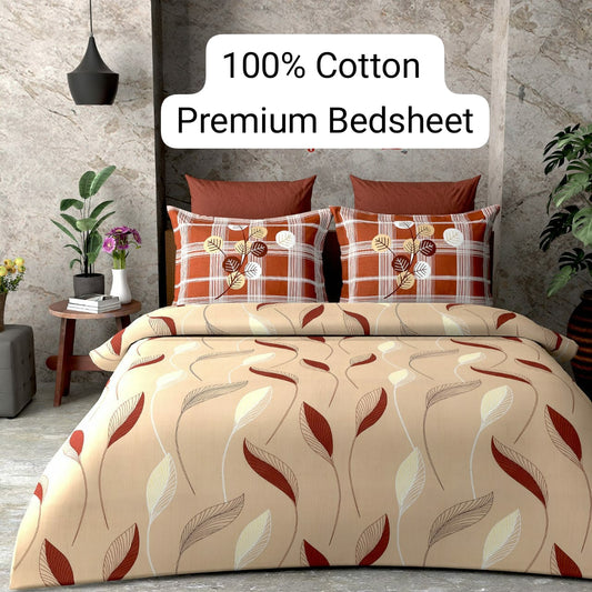 Trendily Elastic Fitted Bedsheet, Polycotton - Double Bed Size (1 Bed Sheet+2 Pillow Covers) (BS-013)