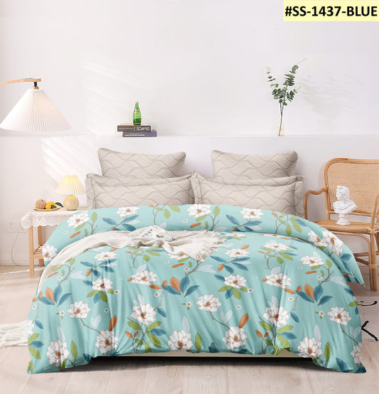 Elastic Fitted Printed King Size Bedsheet With 2 Pillow Covers (BS-033)
