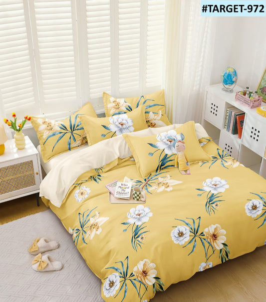 Elastic Fitted Printed King Size Bedsheet With 2 Pillow Covers (BS-039)