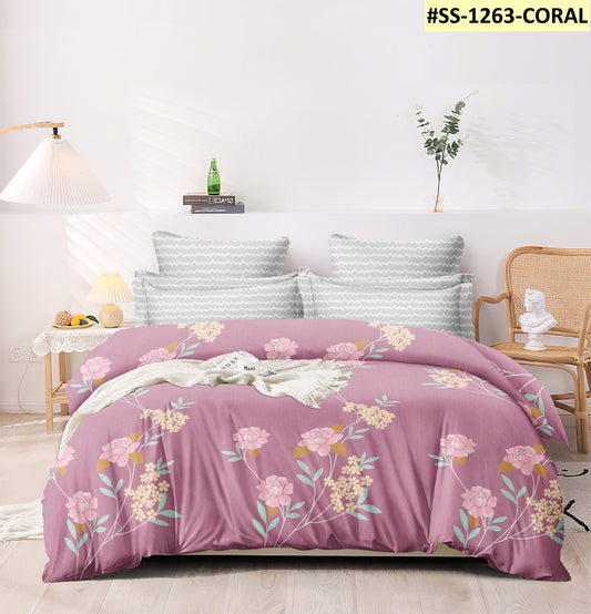 Elastic Fitted Printed King Size Bedsheet With 2 Pillow Covers (BS-039)