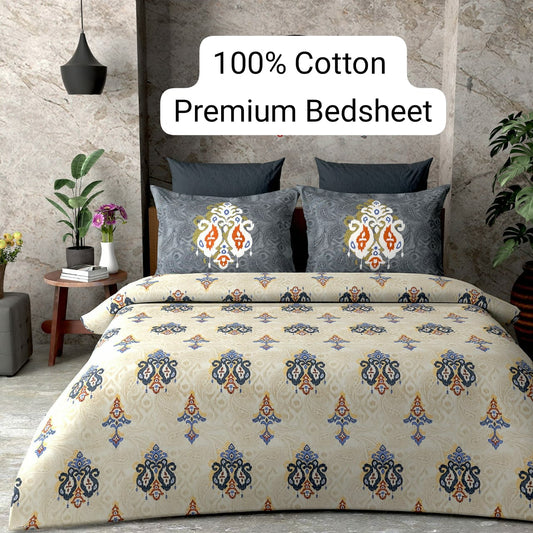 Trendily Elastic Fitted Bedsheet, Polycotton - Double Bed Size (1 Bed Sheet+2 Pillow Covers) (BS-015)