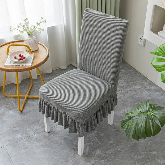 Trendily Stretchable Chair Covers Emboss Frills Grey (CC-120)