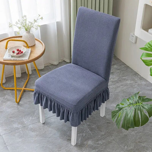 Trendily Stretchable Chair Covers Emboss Frills Blue (CC-121)
