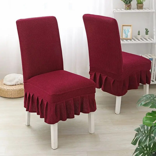 Trendily Stretchable Chair Covers Emboss Frills Maroon (CC-119)