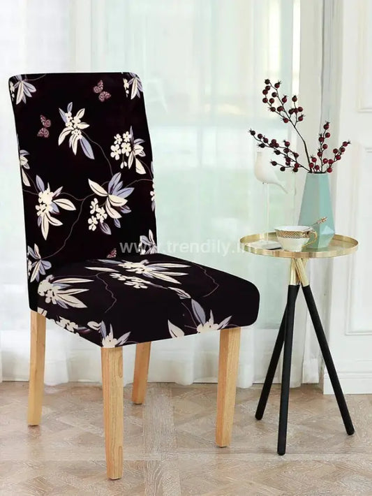 Trendily Stretchable Chair Covers Black Flower (Cc-075)