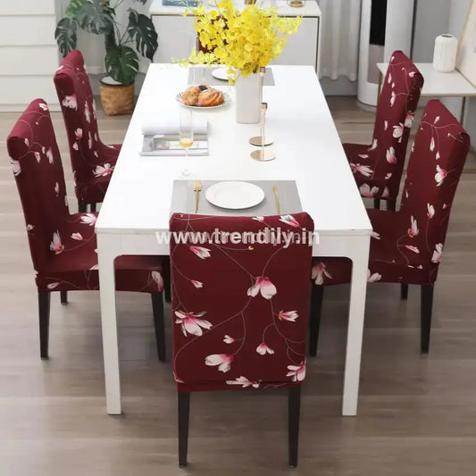 Trendily Stretchable Chair Covers Floral Maroon