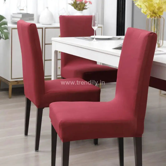 Trendily Stretchable Chair Covers Plain Maroon