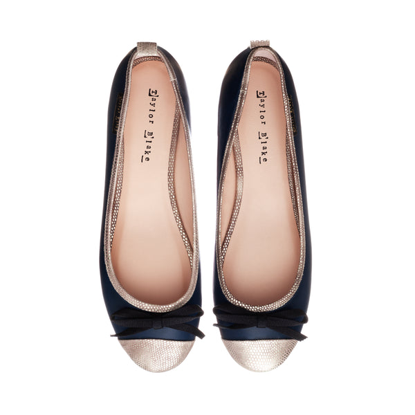 navy blue leather flat shoes