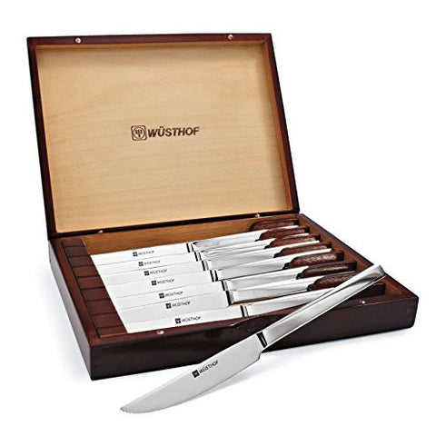 WUSTHOF 8-PIECE STAINLESS STEEL STEAK KNIFE SET WITH WOODEN GIFT BOX