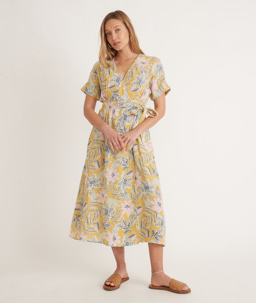 essens Sjældent Doven Valencia Wrap Dress in Bamboo Floral – Marine Layer