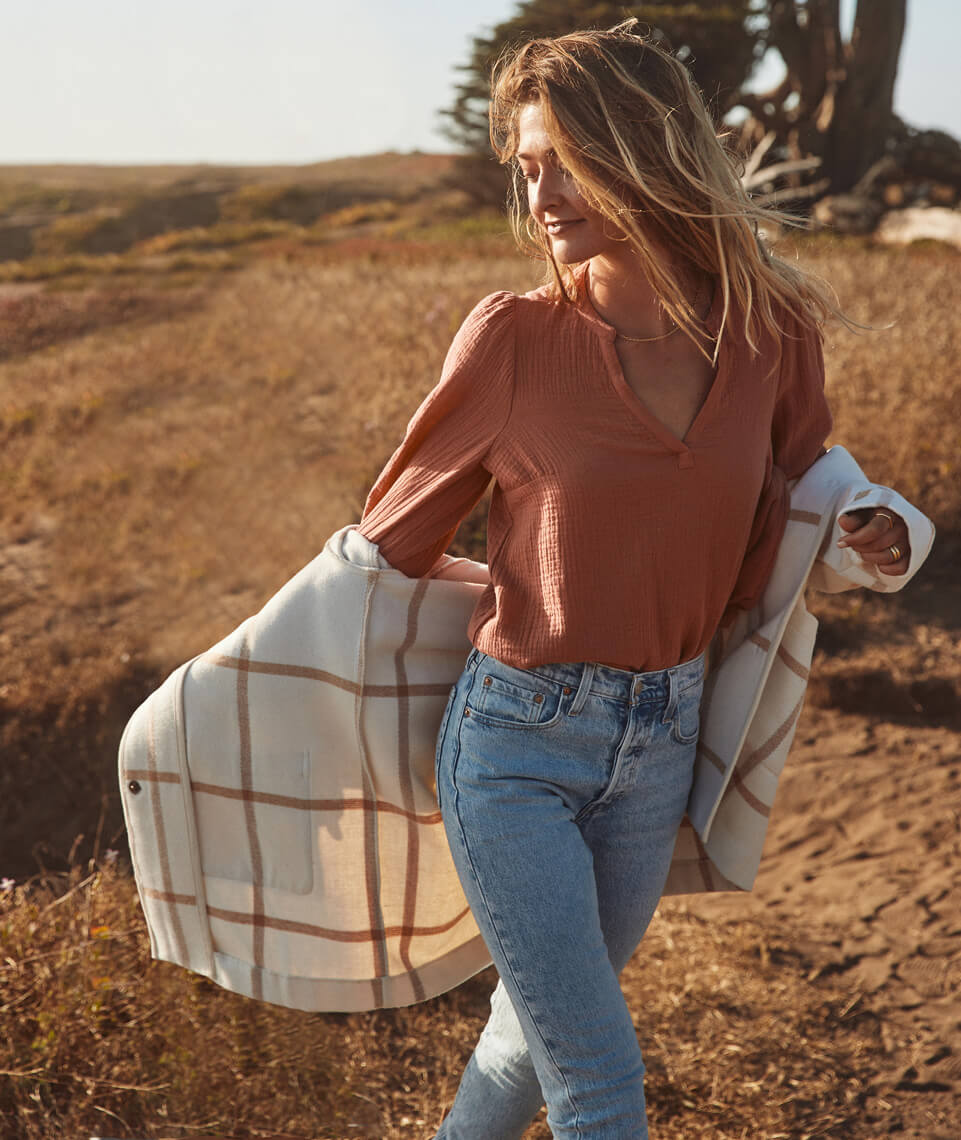 Jamie Banded Collar Top in Rosewood