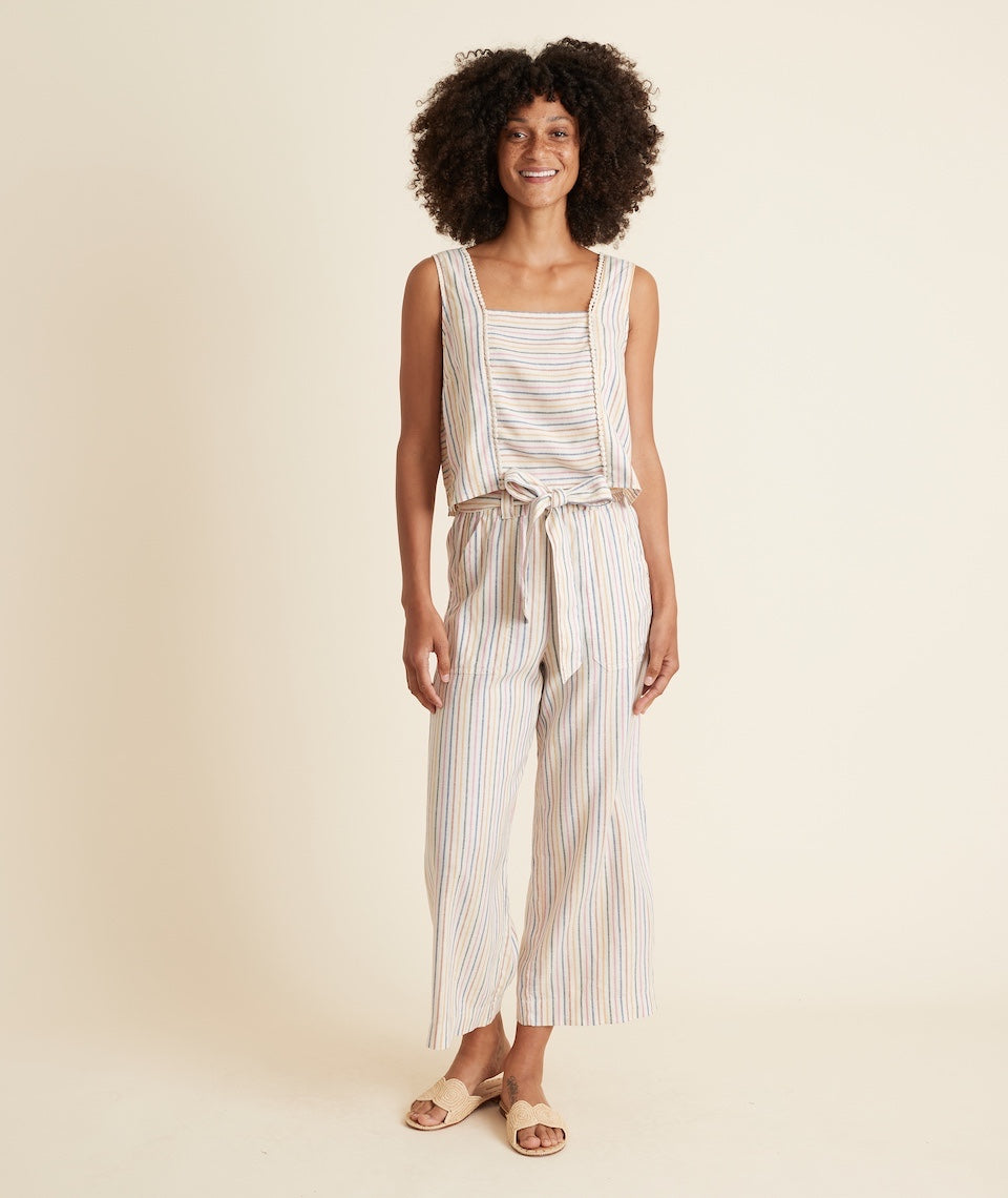 Shelly Belted Wide Leg Pant in Mini Multi Stripe