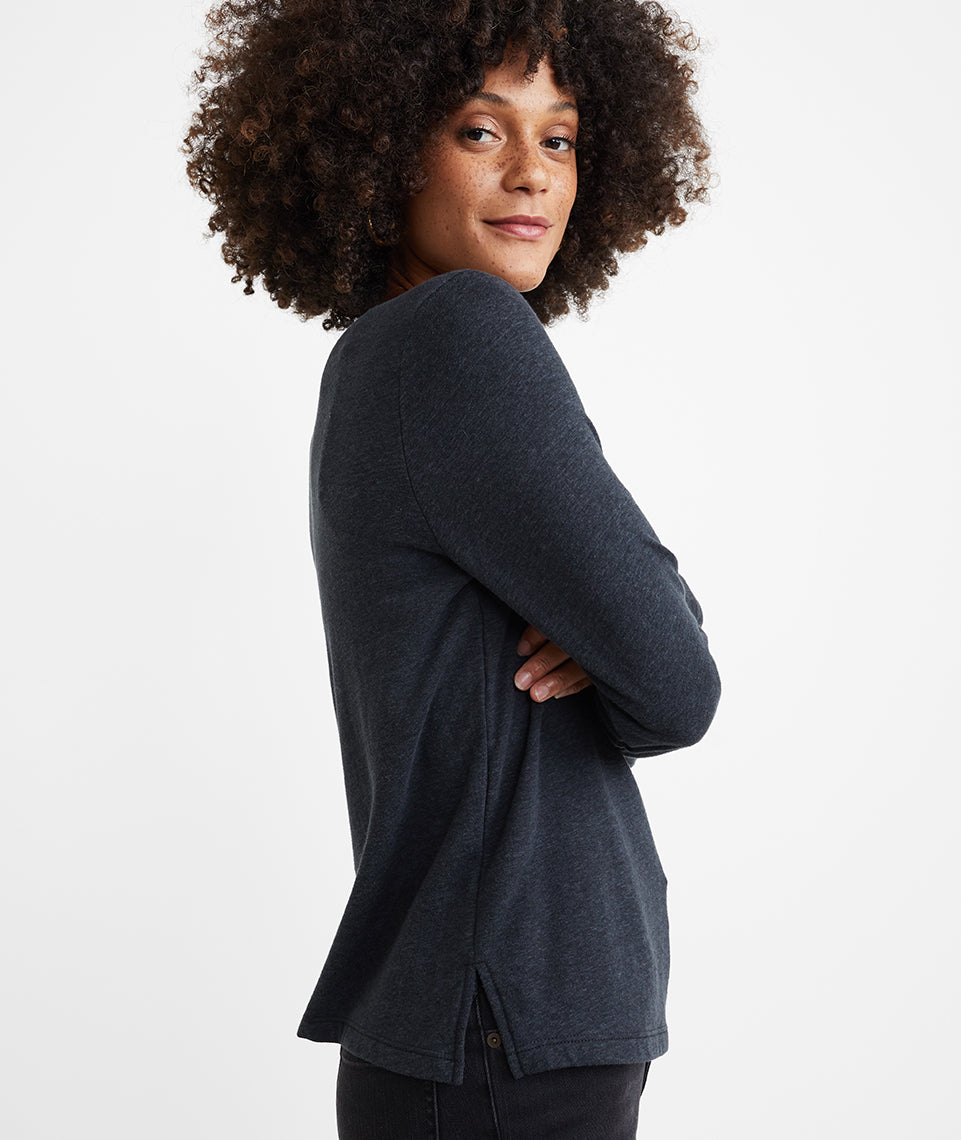 Double Knit Henley in Black