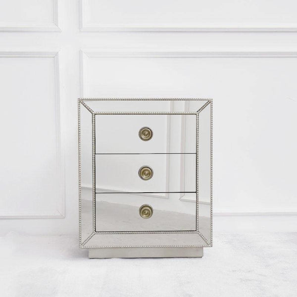 Hermes Mirrored 3 Drawer Side Table Nightstand Finn Avenue