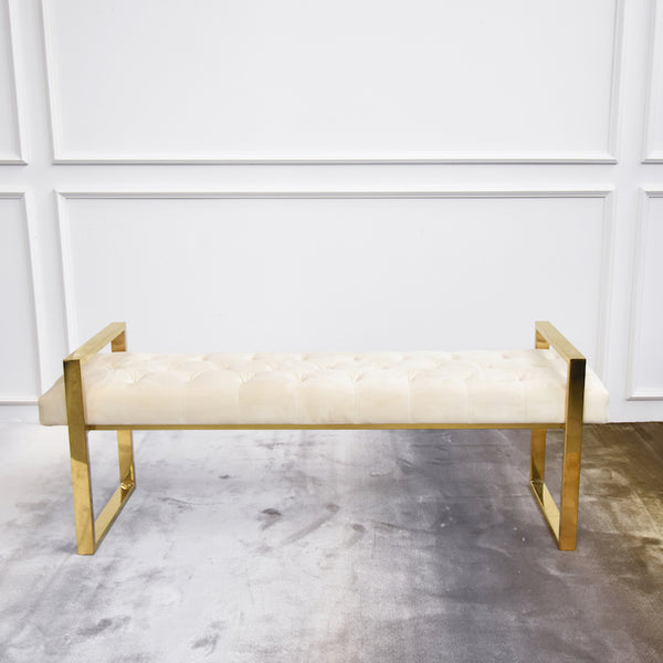 Lisse Gold Bench, Tufted Cream Velvet – FINN AVENUE