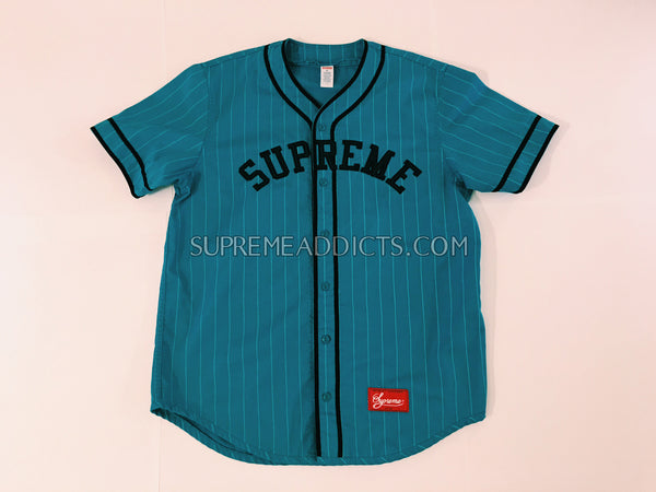 blue pinstripe baseball jersey