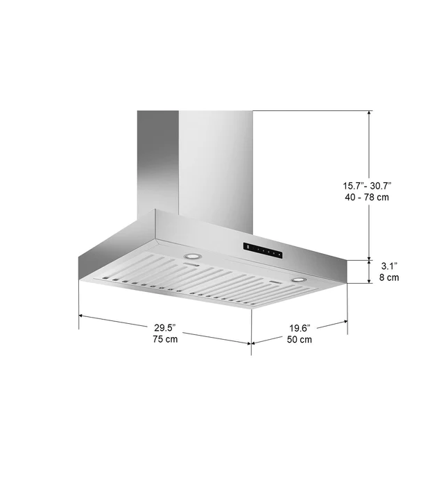 Ancona AN-1519 Moderna 30 in. Wall Mount Range Hood in Stainless Steel with Night Light Feature