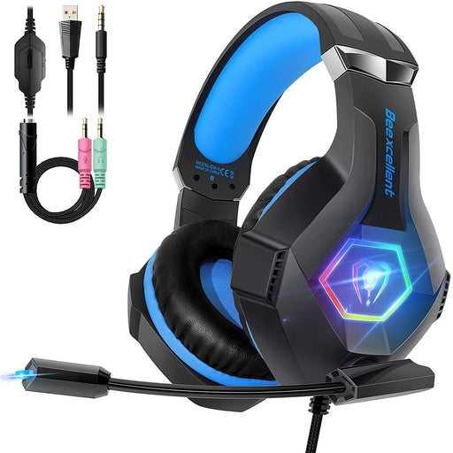 Gaming Headset for PS4, Ultra Light Xbox One Headset with Noise Canceling Mic and Upgraded RGB Light, PC Headset with Stereo Bass Surround, Over-Ear Headphones for PC, PS4, Xbox One, Laptop