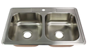 Transolid Classic 33in X 22in 18 Gauge Drop-In Double Bowl Kitchen Sink