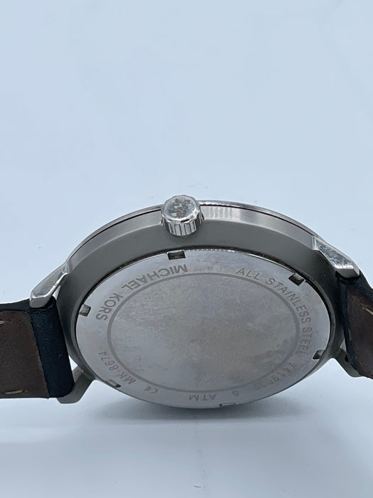 Michael Kors Men's Blake Silver Dial Black Leather Watch MK8674