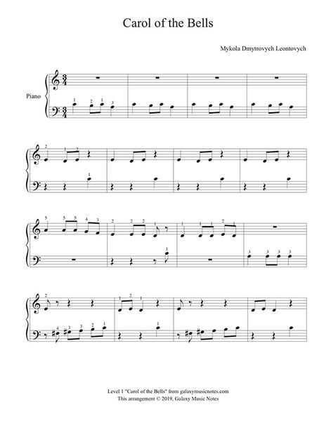 Carol Of The Bells Beginner S Christmas Piano Solo Sheet Music