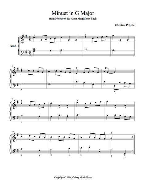 minuet in g major sheet music beginner