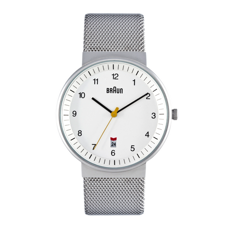 Braun - Men’s BN-32WHSLMHG White dial, Stainless mesh band