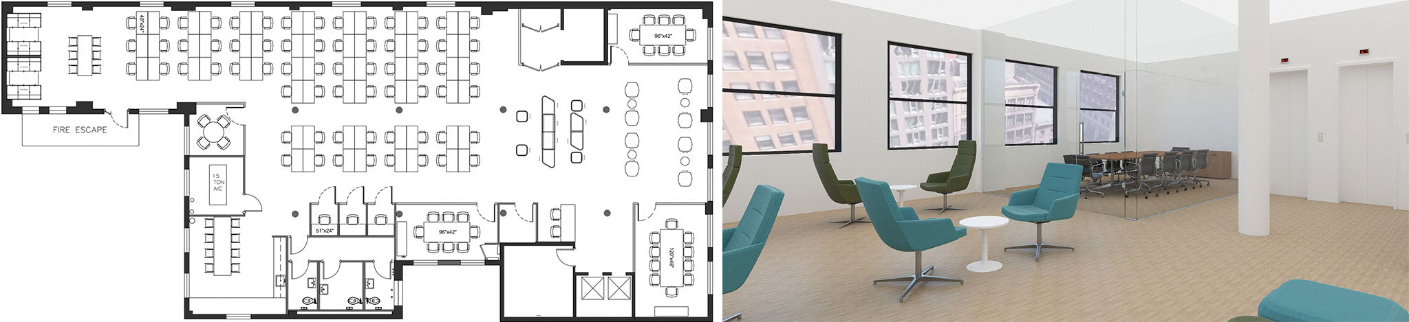 Furniture Plan and 3D Rendering by OFH