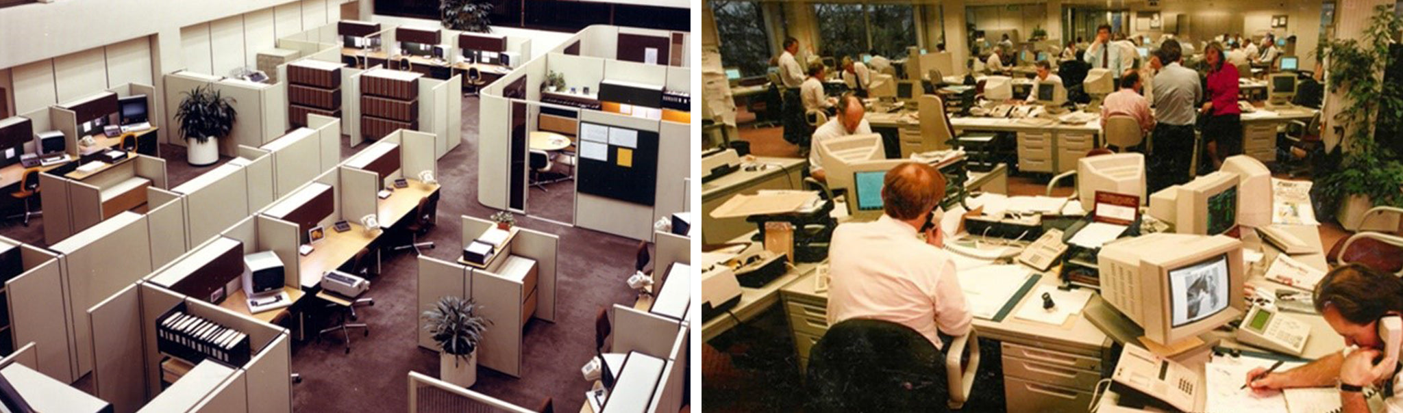 Closed and Open Office Plans in the 1980s-90s. (Image Credit: frovi.co.uk)