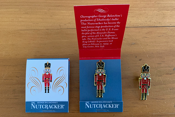 Nutcracker Enamel Pin and Matchbook Packaging