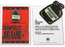 Jug Band Enamel Pin with our new Embroidered patch on a custom designed card