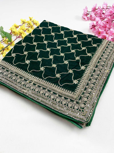 Green Premium Embroidery Velvet Dupatta For Every Occasions