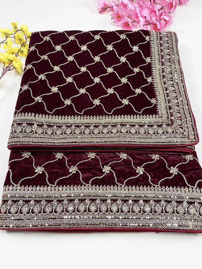 Maroon Premium Embroidery Velvet Dupatta For Every Occasions