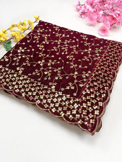 Royal Makhmal Velvet Dupatta with Cutwork Embroidery