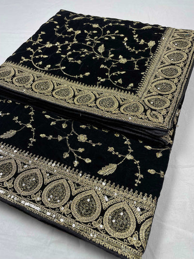 Black Premium Embroidery Velvet Dupatta For Every Occasions