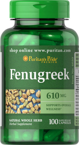 Fenugreek 610 mg Puritan's Pride 100 Capsules - Natural Whole Herb EXP. 2020
