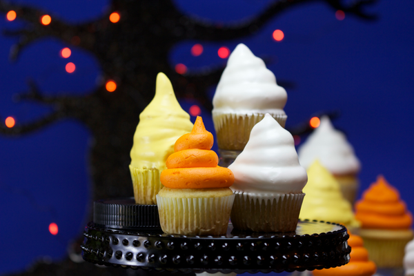 Candy Corn Hi-Hat Cupcakes Dipped in Chocolate