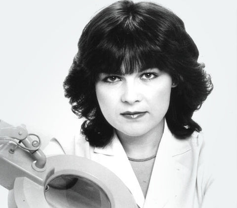 Lydia Sarfati with magnifying lamp, circa 1977