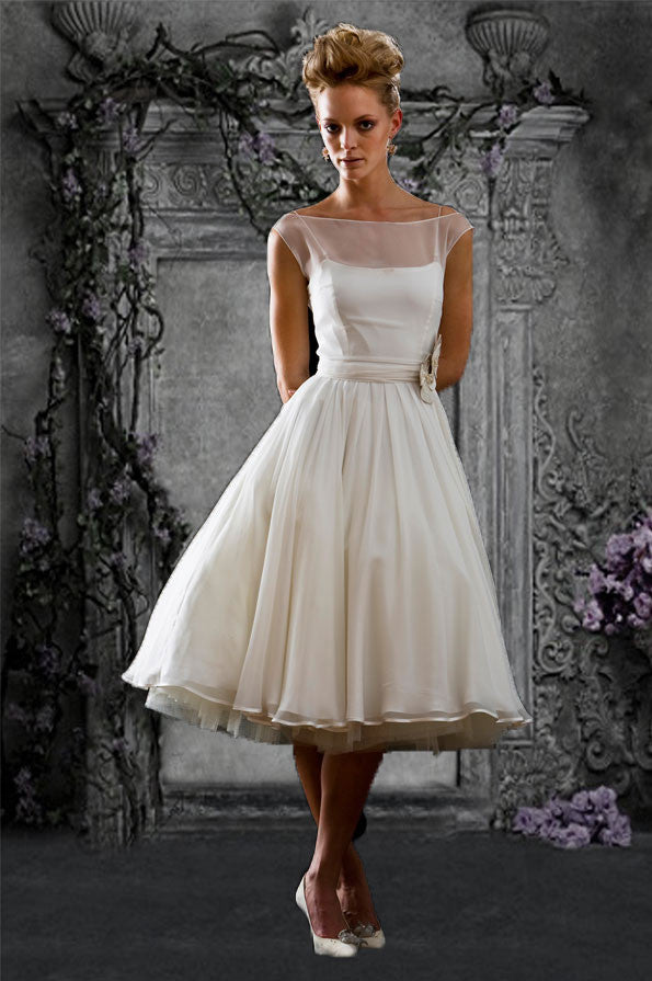 Champagne wedding dresses tea length