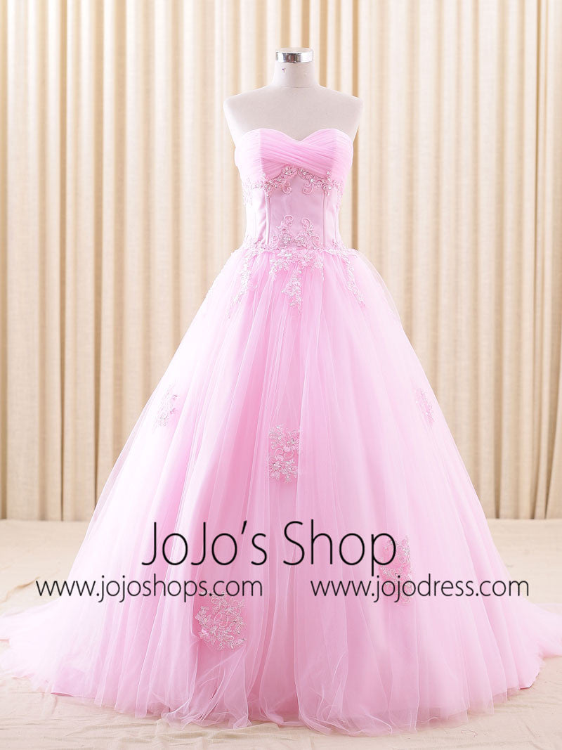 pink strapless gown