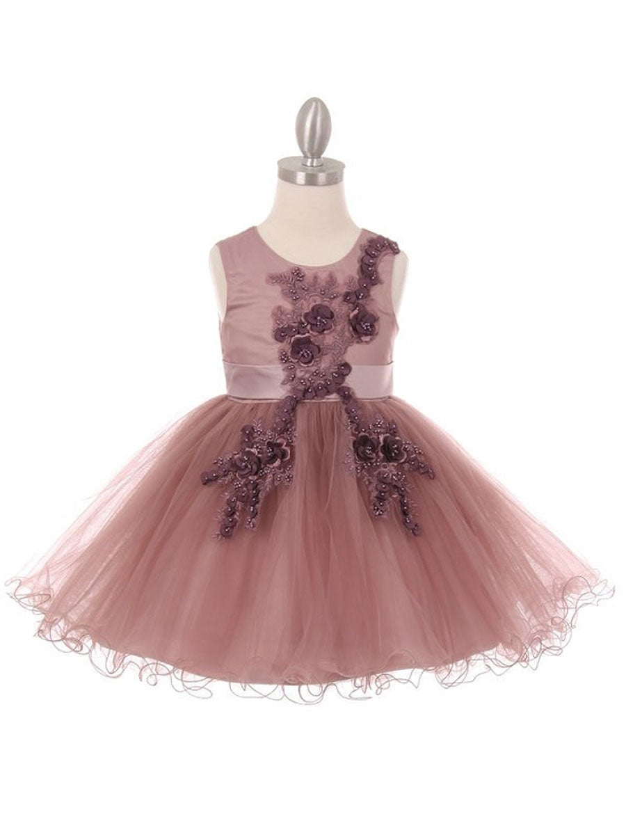 Elegant 3D pearl flower satin tulle mesh wired dress