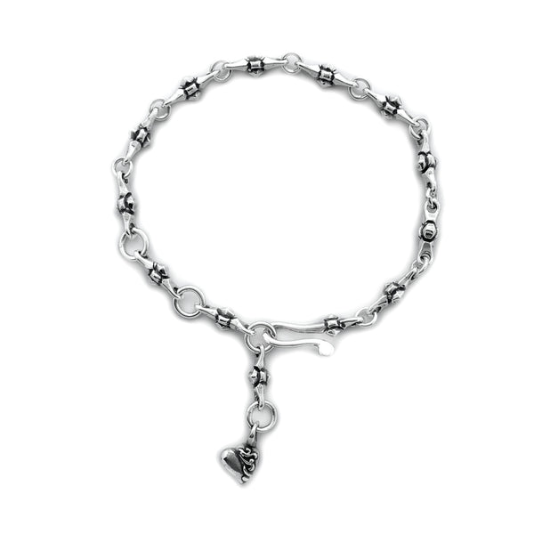 Women's Small Cross with Heart Fob Bracelet