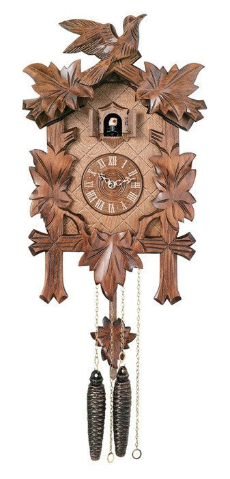 14 Traditional One Bird Cuckoo Clock Five Hand Carved Maple Leaves Germangiftoutlet